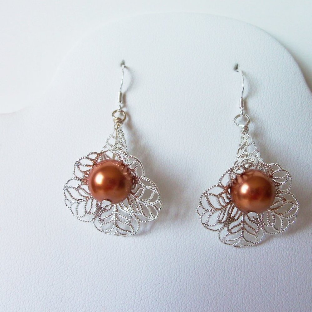 Faux pearl silver plated earrings.  NEW (#882)